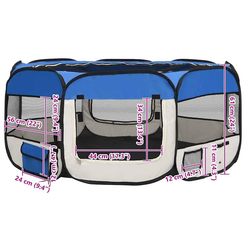 Box per Cani Pieghevole con Borsa Trasporto Blu 145x145x61 cm | homemem39