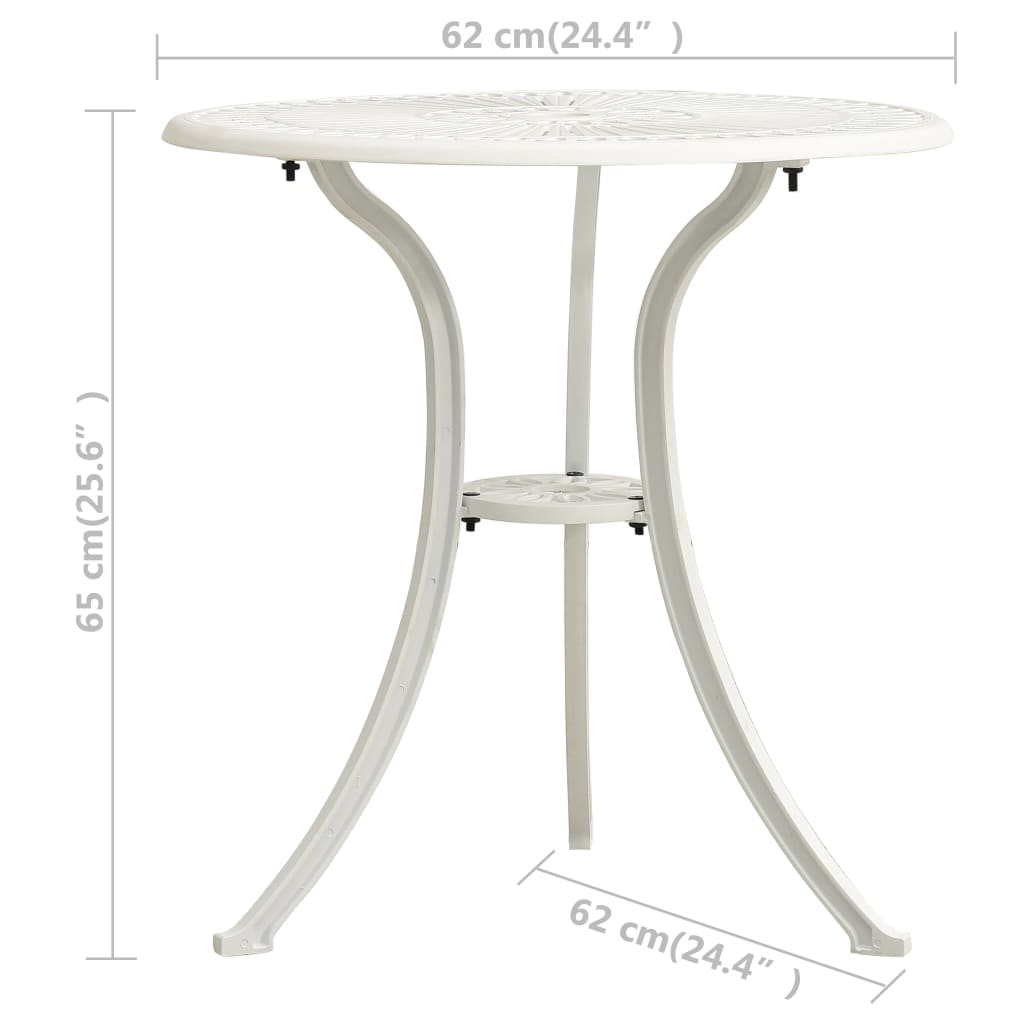 Tavolo da Giardino Bianco 62x62x65 cm in Alluminio Pressofuso | homemem39