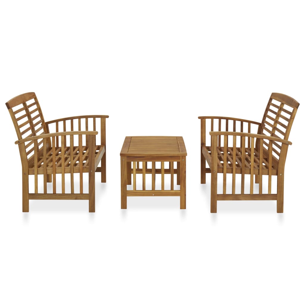 Set Divani da Giardino 3 pz in Legno Massello di Acacia