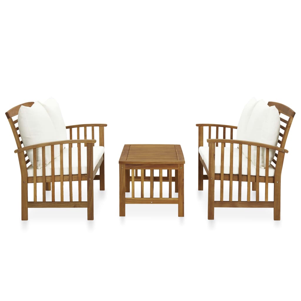 Set Divani da Giardino 3 pz con Cuscini in Massello di Acacia - homemem39