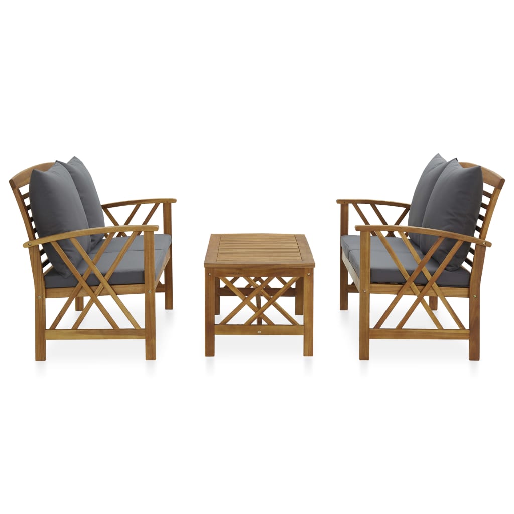 Set Divani da Giardino 3 pz con Cuscini in Massello di Acacia - homemem39