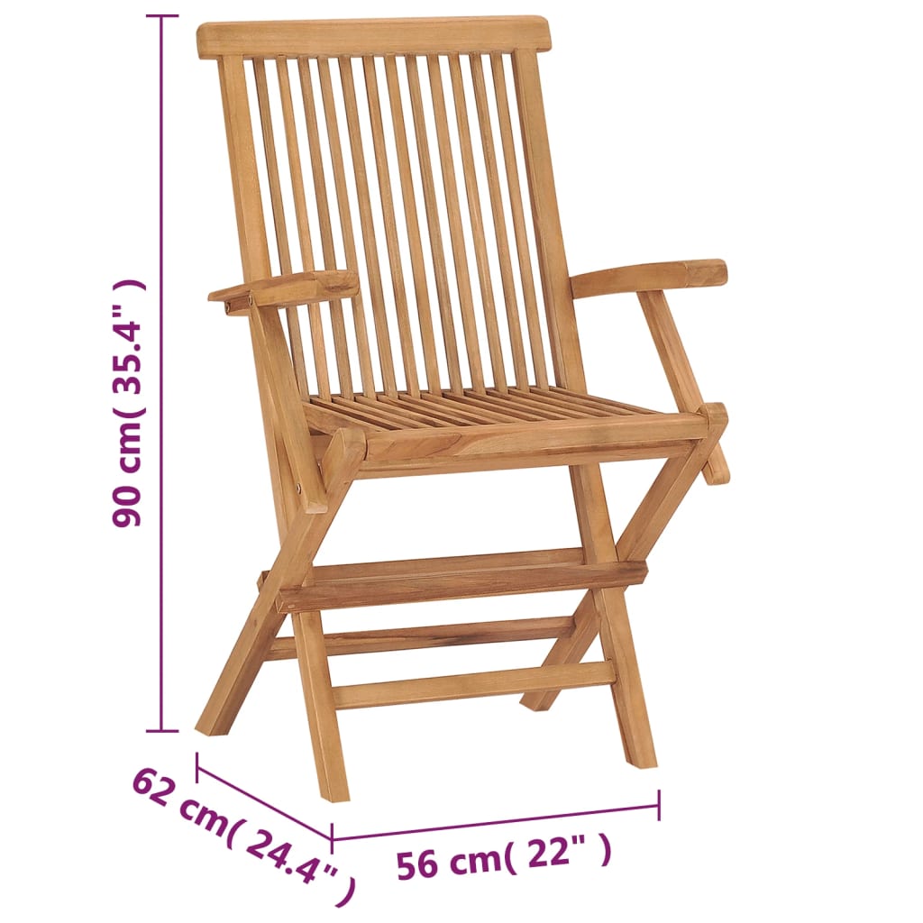 Sedie da Giardino Pieghevoli 2 pz in Legno Massello di Teak