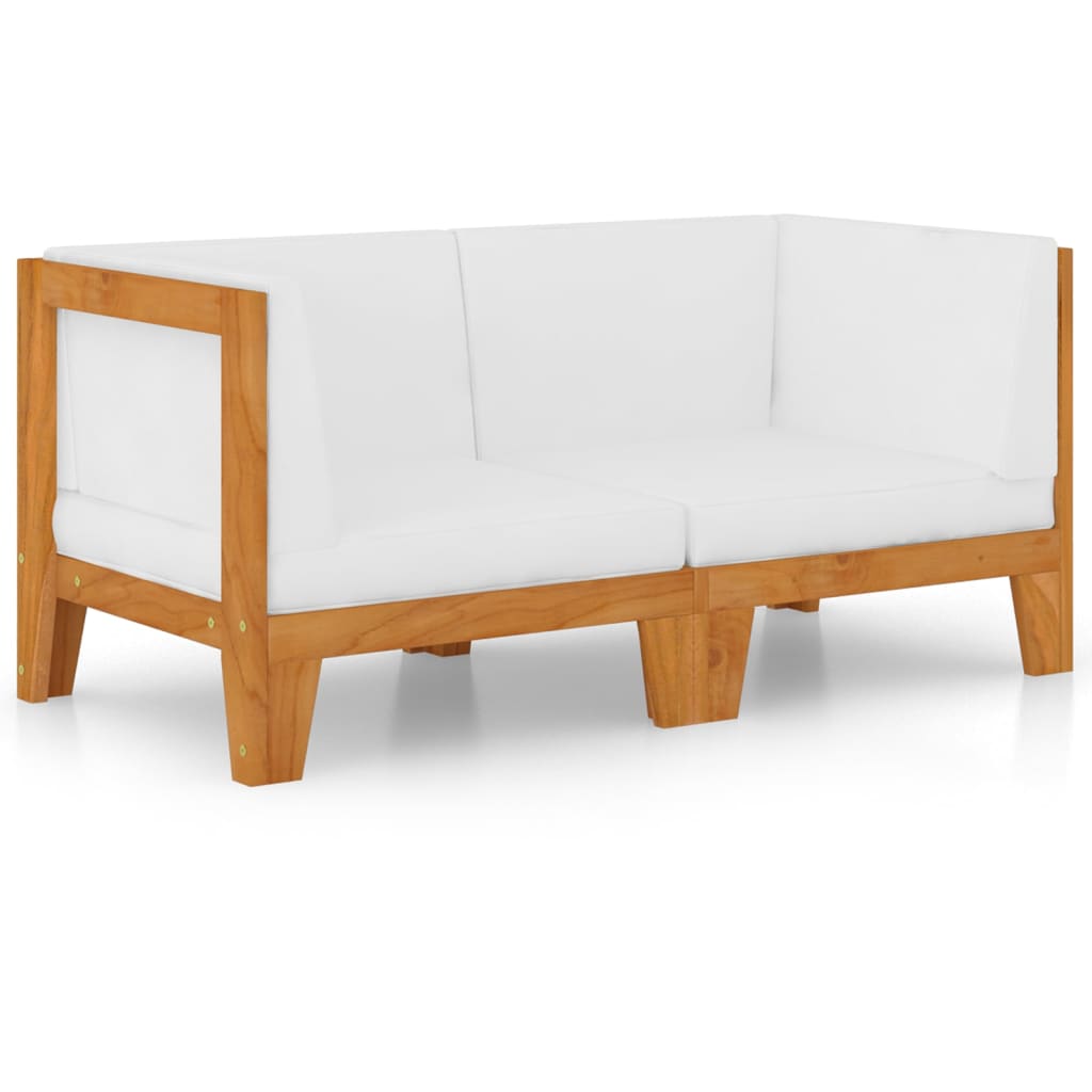 2 Seater Sofa with Cream White Cushions in Solid Acacia