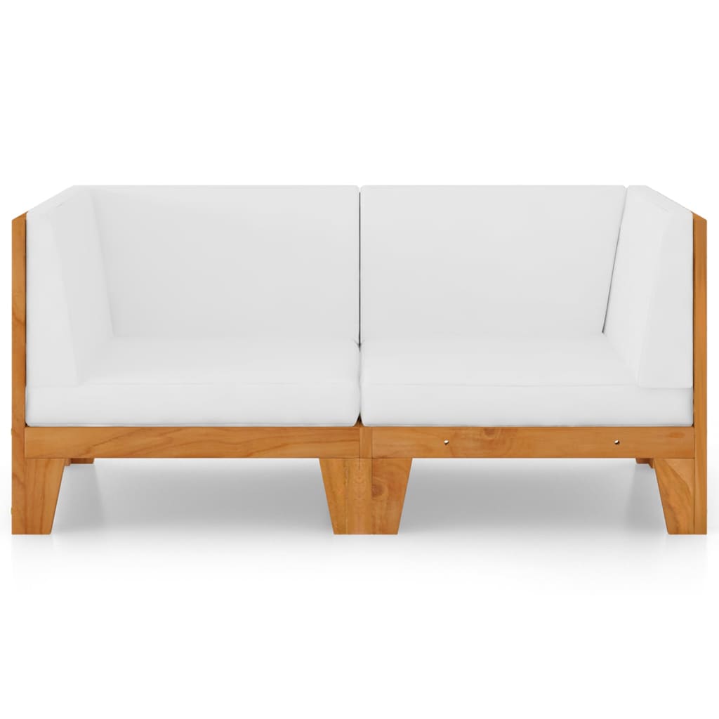 2 Seater Sofa with Cream White Cushions in Solid Acacia