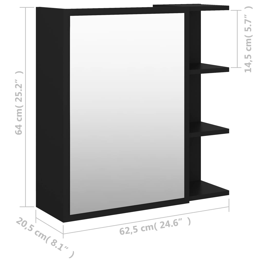 Mobile Bagno con Specchio Nero 62,5x20,5x64cm Legno Multistrato | homemem39