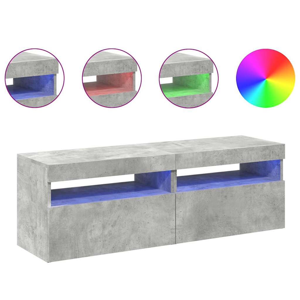 TV Stand with LED Lights 2 pcs Cement Gray 60x35 cm