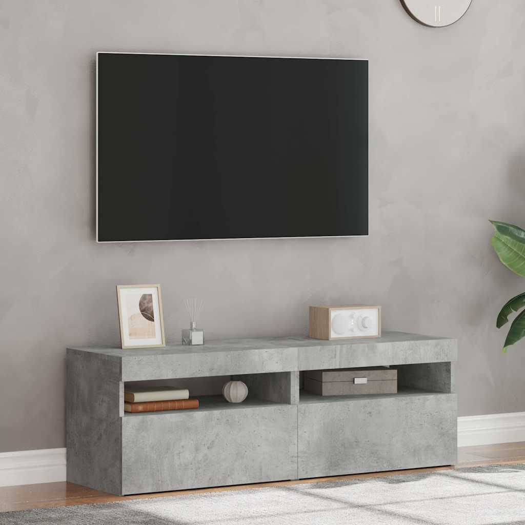 TV Stand with LED Lights 2 pcs Cement Gray 60x35 cm