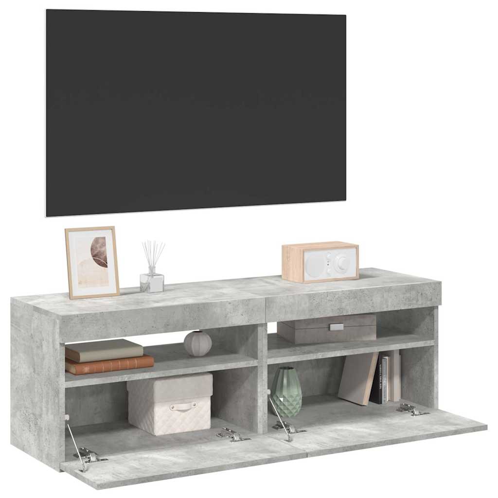 TV Stand with LED Lights 2 pcs Cement Gray 60x35 cm