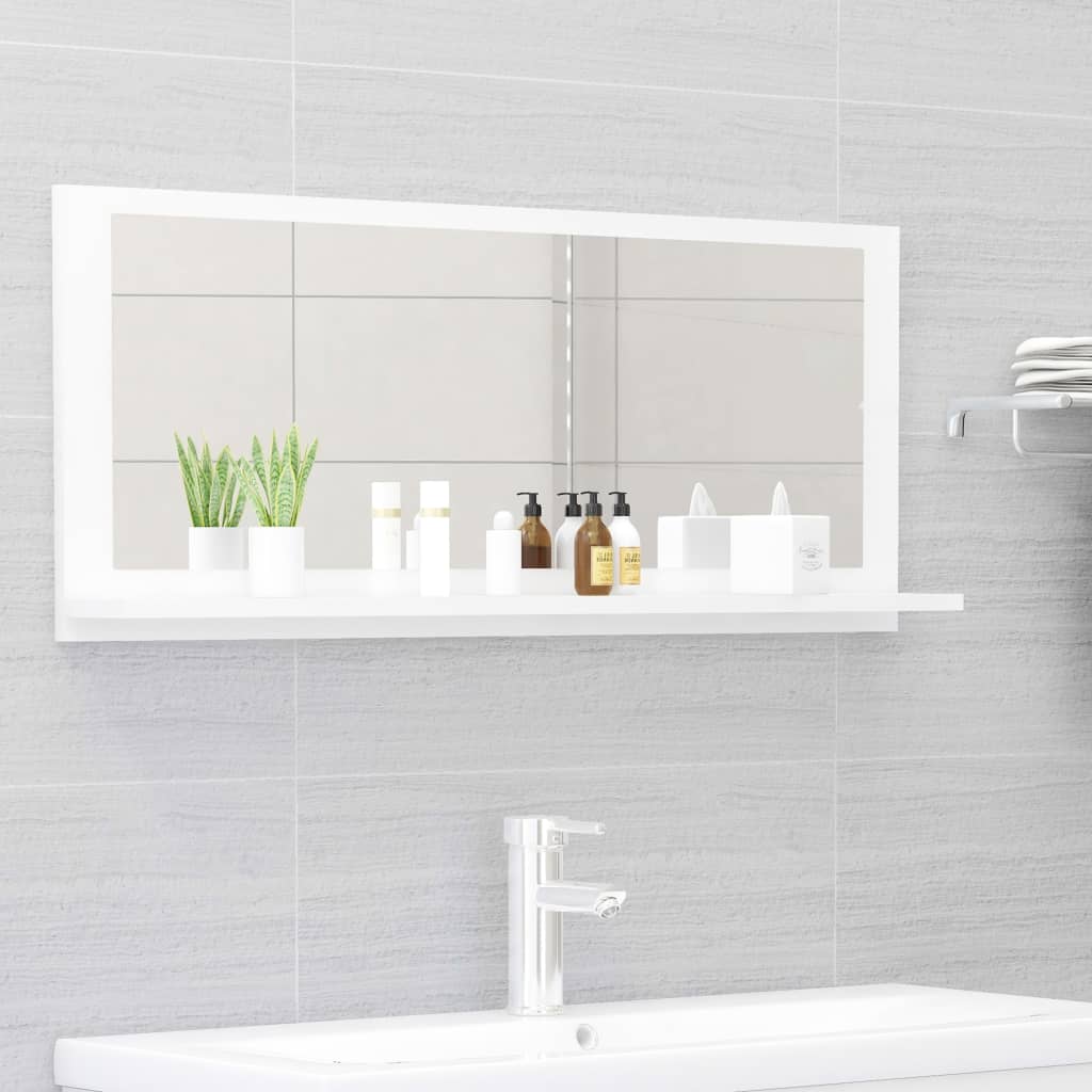 Specchio da Bagno Bianco Lucido 90x10,5x37 cm Legno Multistrato - homemem39