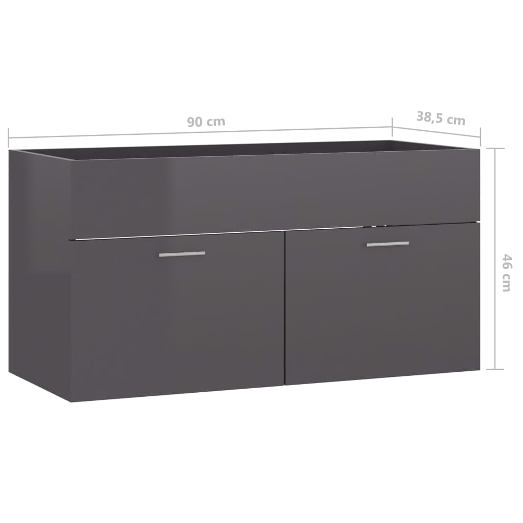 Mobile Lavabo Grigio Lucido 90x38,5x46 cm in Legno Multistrato | homemem39