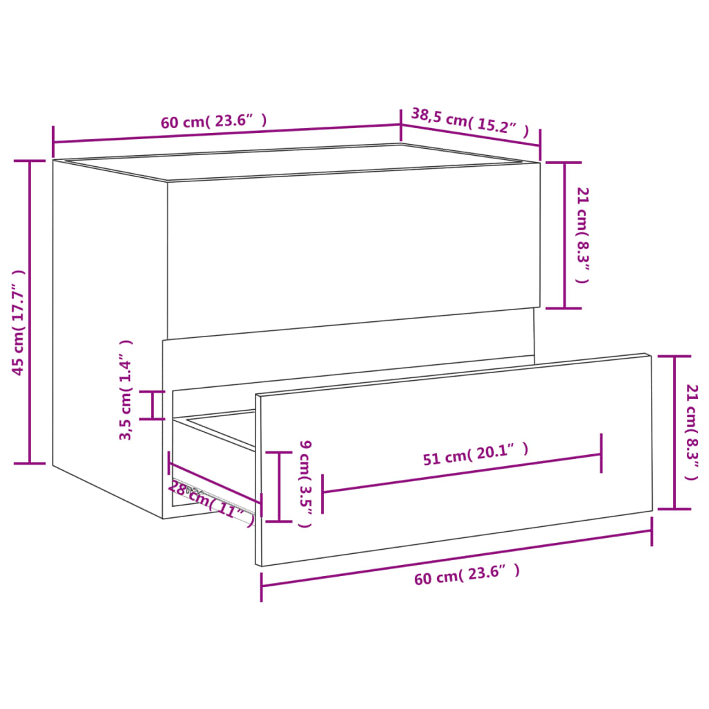 Mobile Lavabo Bianco 60x38,5x45 cm in Legno Multistrato | homemem39