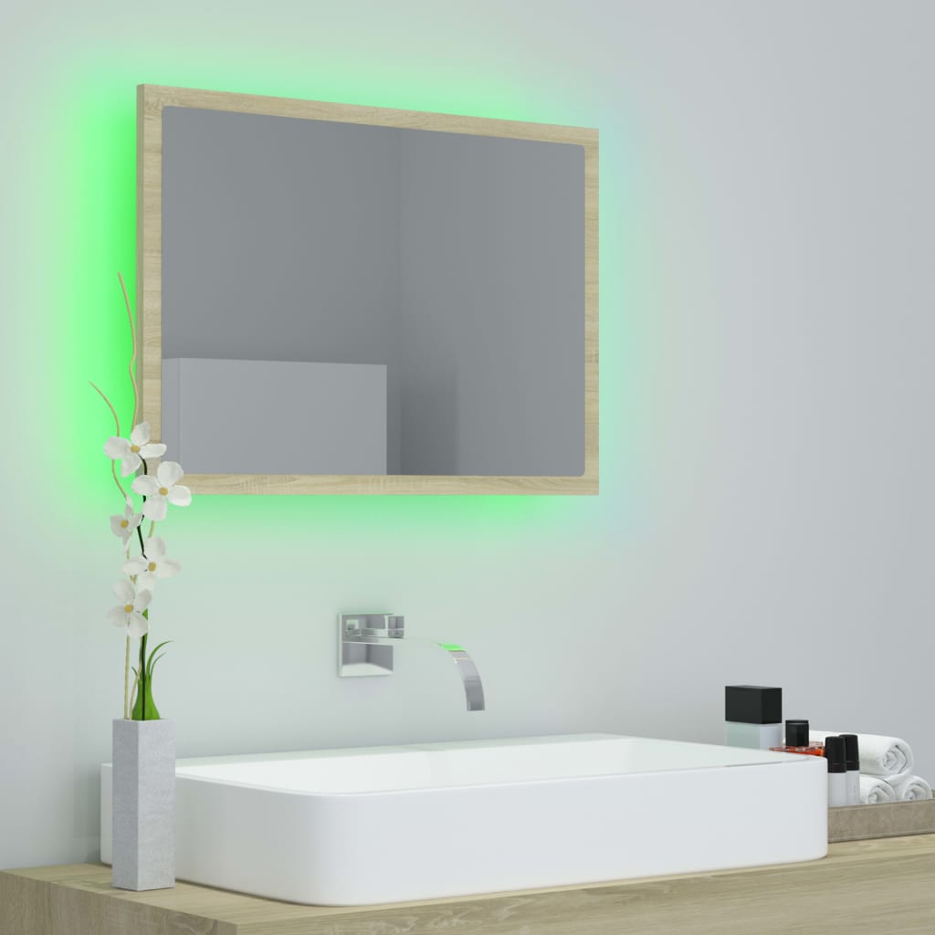 Specchio da Bagno LED Rovere Sonoma 60x8,5x37 cm in Acrilico