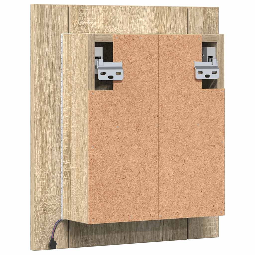 Armadietto a Specchio con Luci LED Rovere Sonoma in Acrilico