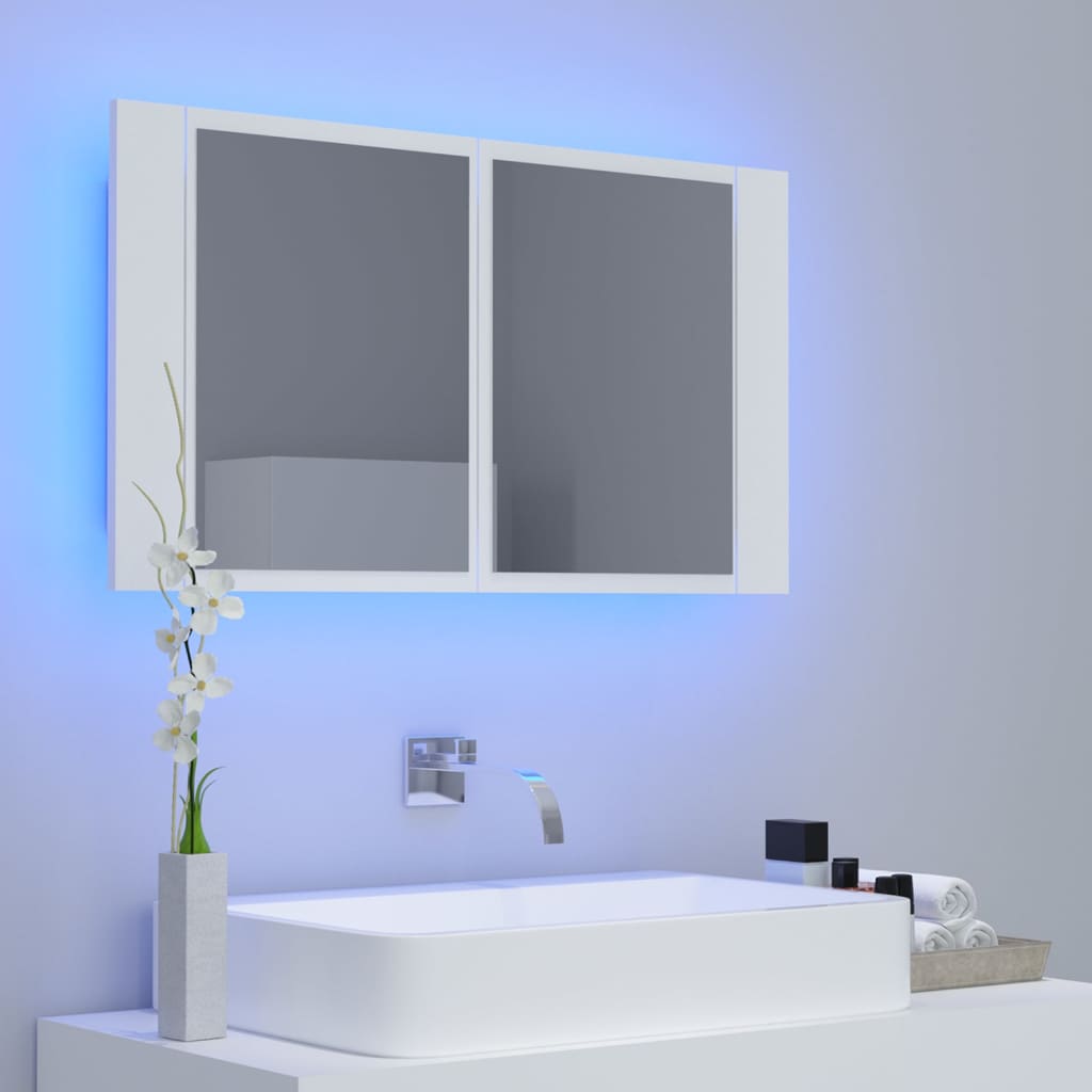 Armadietto a Specchio con Luci LED Bianco 80x12x45 in Acrilico - homemem39