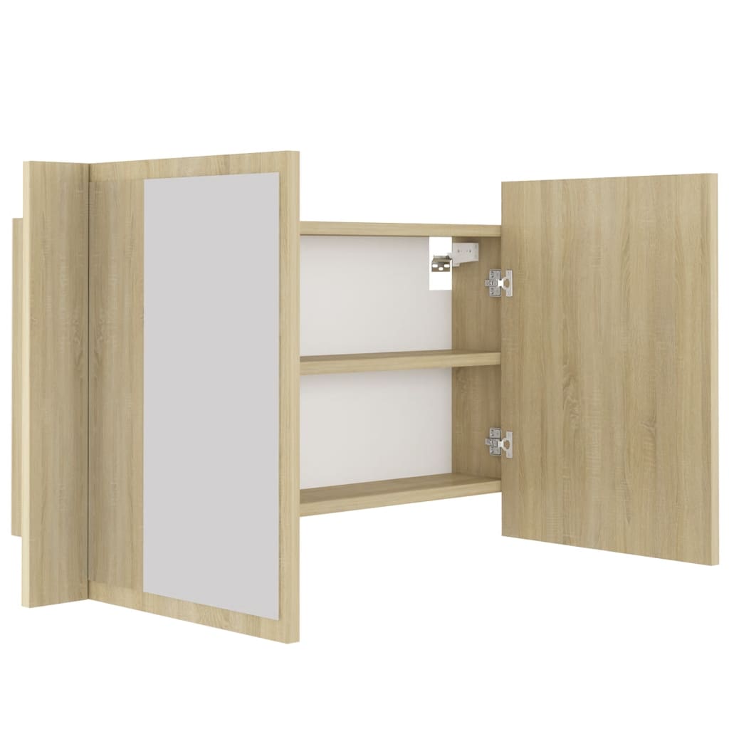 Armadietto a Specchio con Luci LED Rovere Sonoma in Acrilico | homemem39