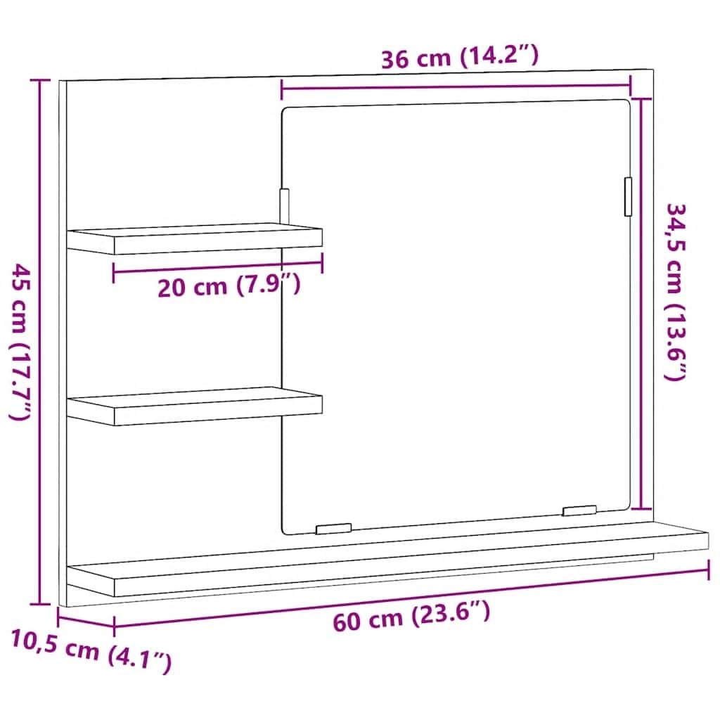 Specchio da Bagno Bianco 60x10,5x45 cm in Legno Multistrato | homemem39
