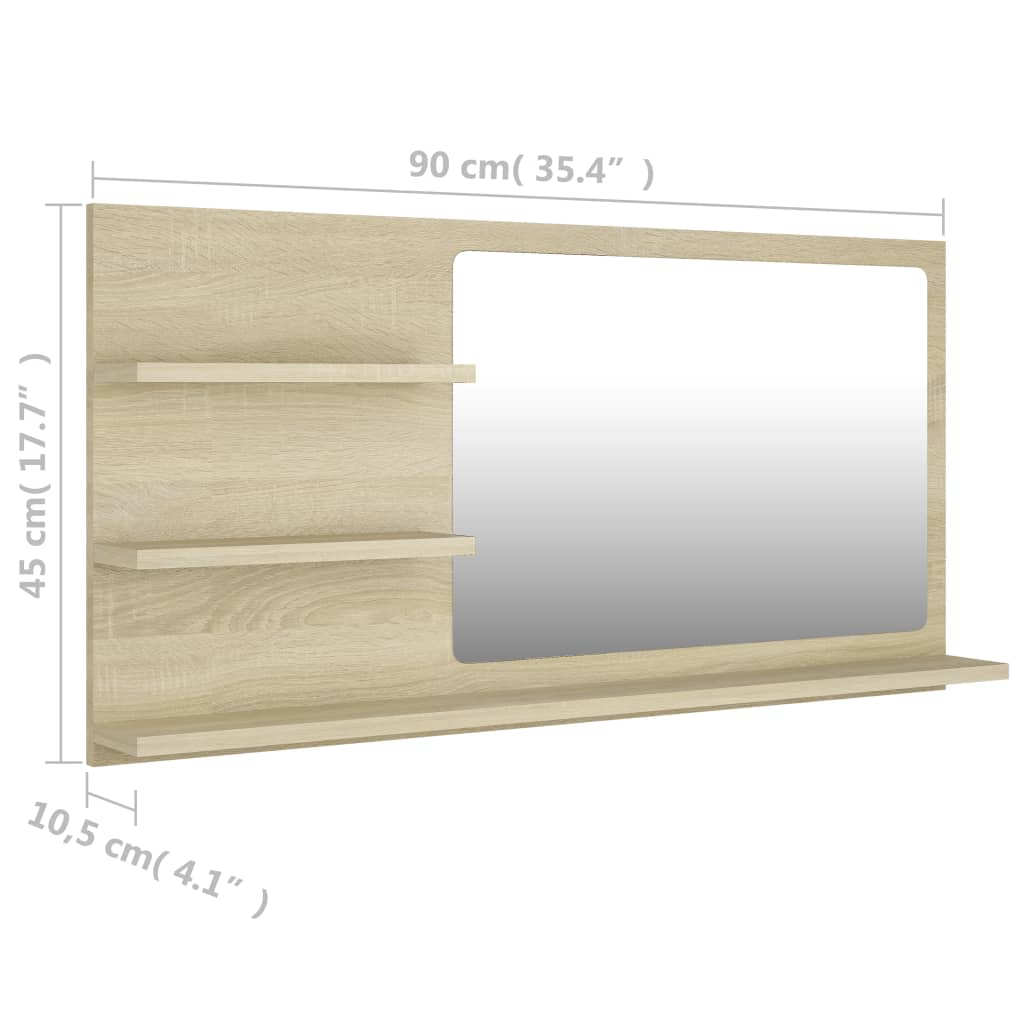 Specchio da Bagno Rovere Sonoma 90x10,5x45 cm Legno Multistrato | homemem39