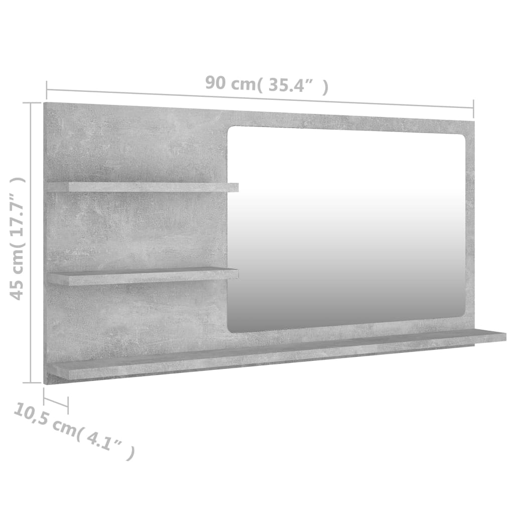 Specchio da Bagno Grigio Cemento 90x10,5x45cm Legno Multistrato | homemem39