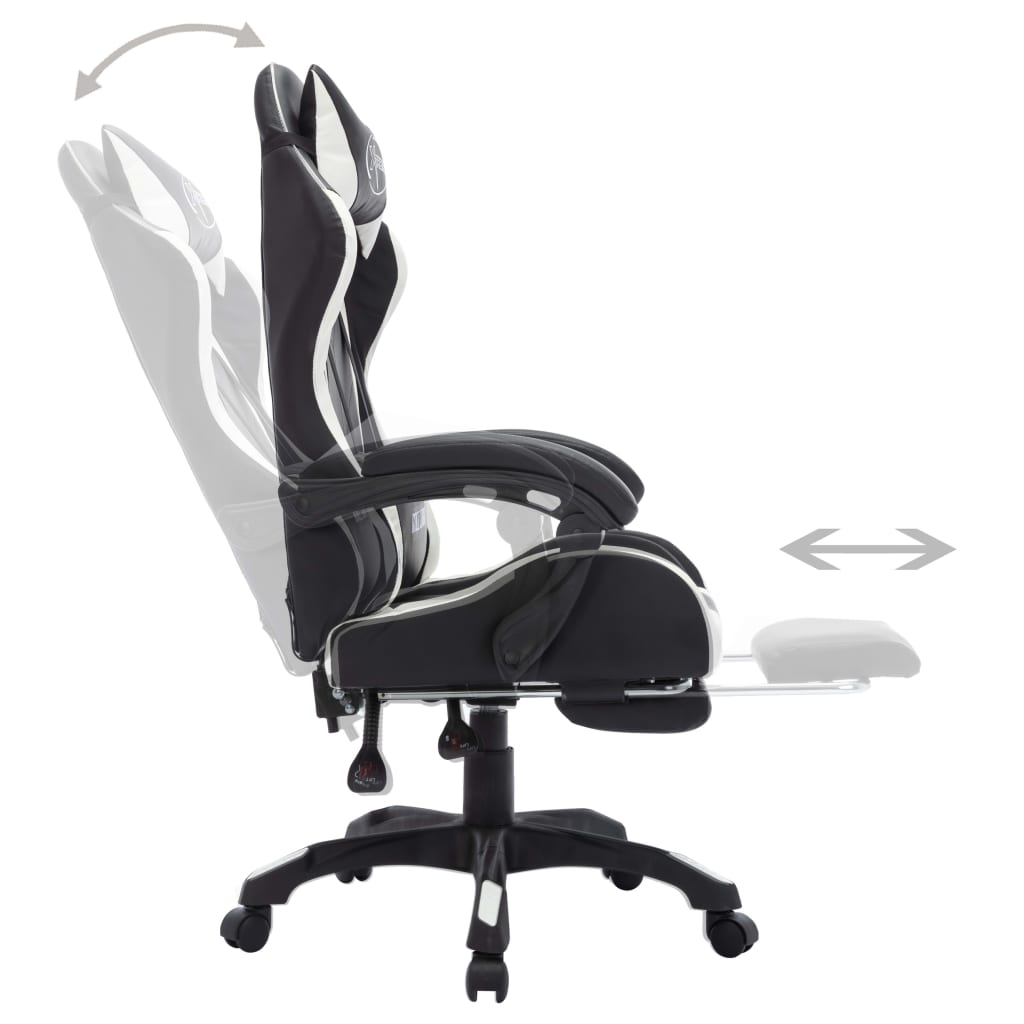 Sedia da Gaming con Luci a LED RGB Bianca e Nera in Similpelle - homemem39