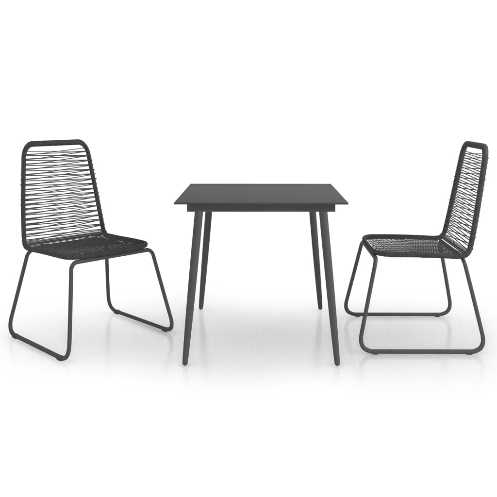 3-piece Garden Dining Set in Black PVC Rattan
