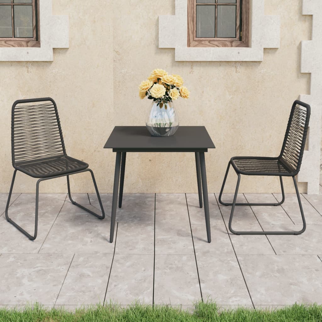 3-piece Garden Dining Set in Black PVC Rattan