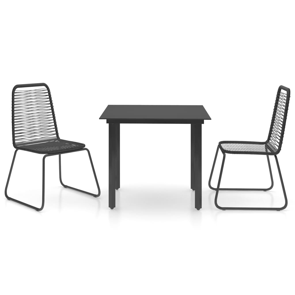 3-piece Garden Dining Set in Black PVC Rattan