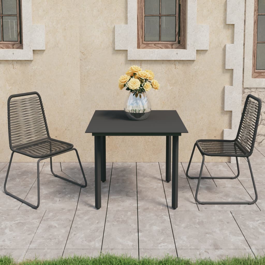 3-piece Garden Dining Set in Black PVC Rattan