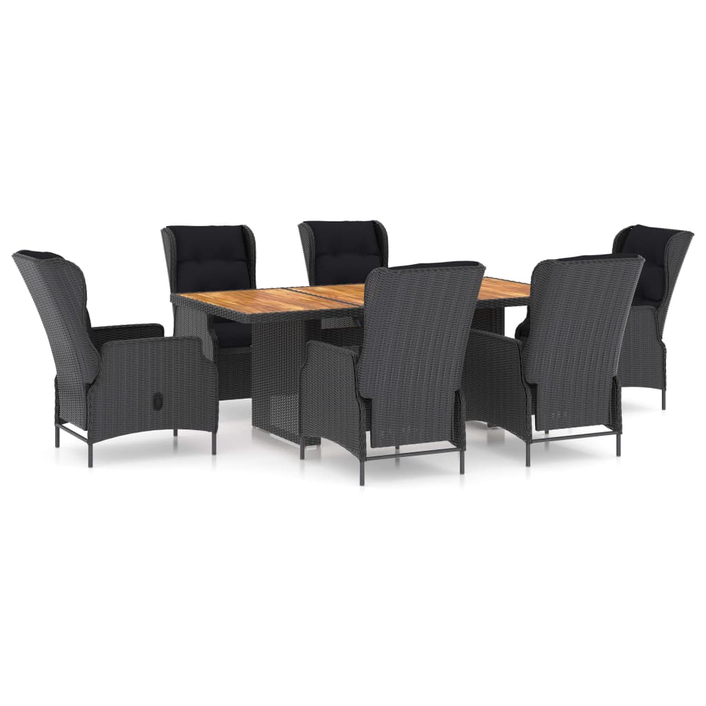 Set Pranzo da Giardino 7pz con Cuscini Polyrattan Grigio Scuro - homemem39