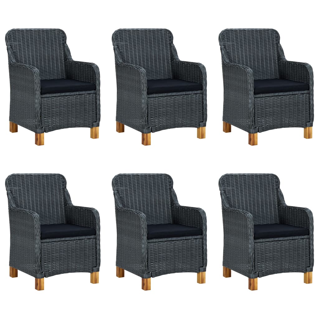 Set Pranzo da Giardino 7 pz con Cuscini Polyrattan Grigio Scuro - homemem39