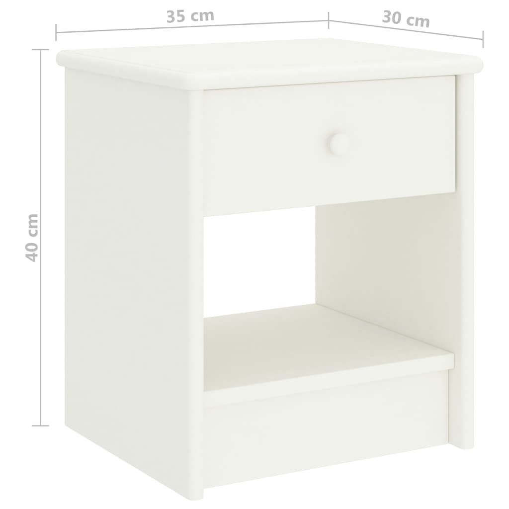 Comodino Bianco 35x30x40 cm in Legno Massello di Pino - homemem39