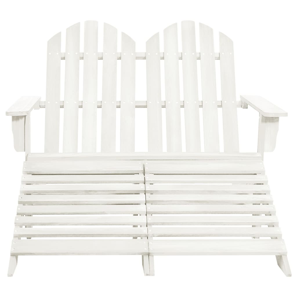 Sedia da Giardino a 2 Posti con Pouf in Legno di Abete Bianca - homemem39