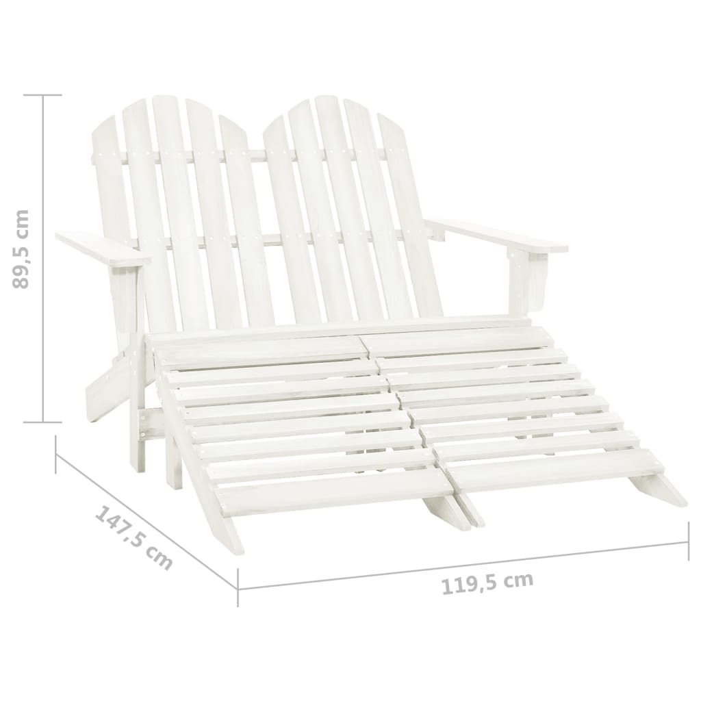 Sedia da Giardino a 2 Posti con Pouf in Legno di Abete Bianca - homemem39