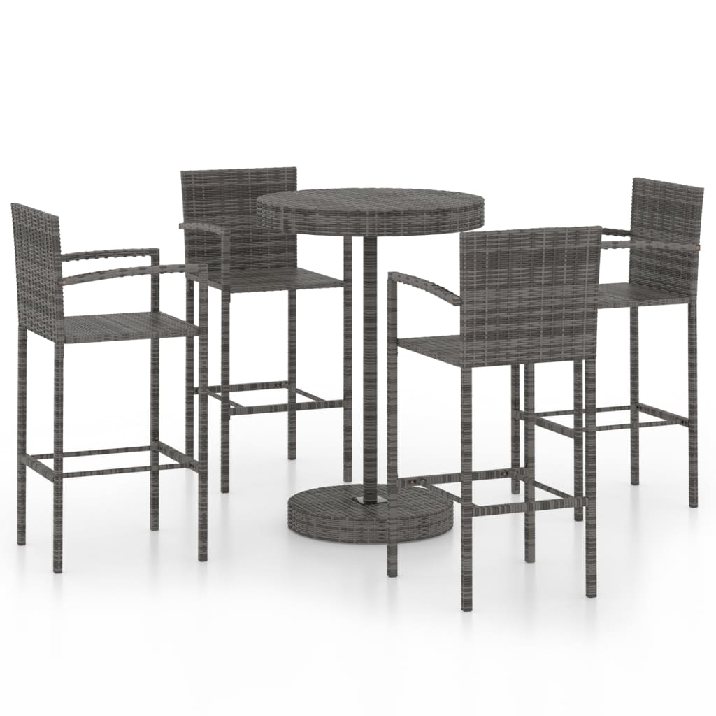 5 pc Garden Bar Set in Gray Polyrattan