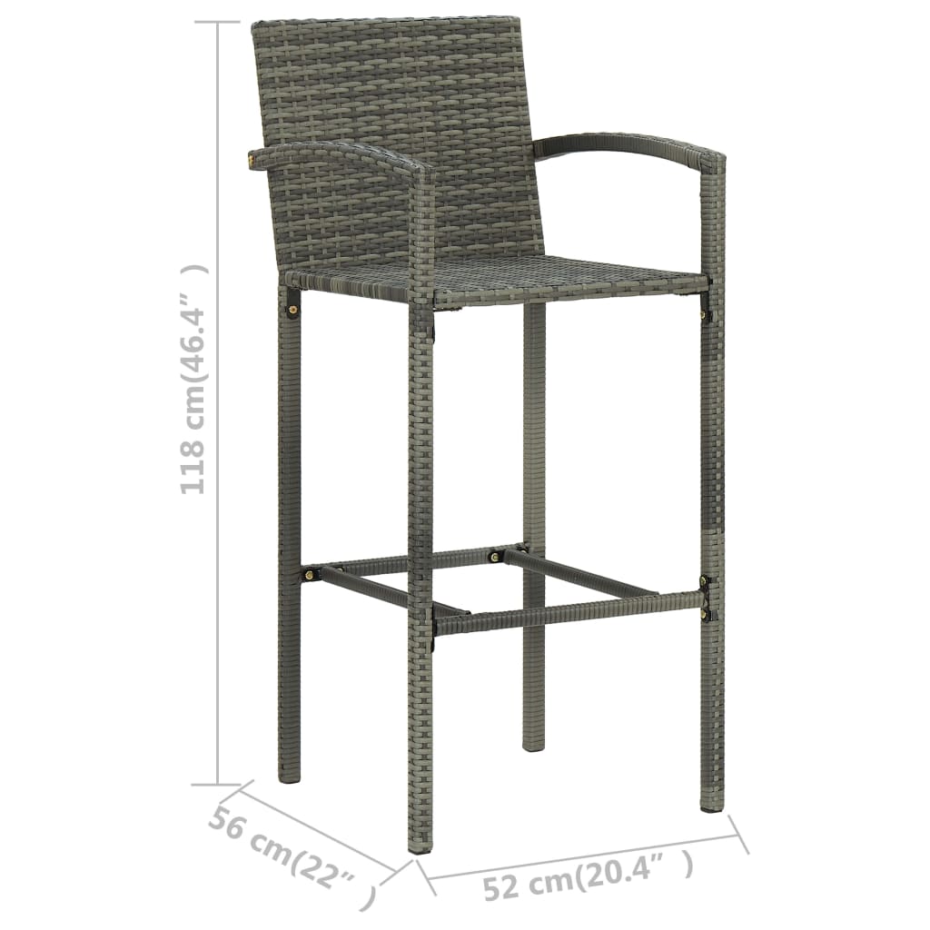 Set Bar da Giardino 5 pz con Braccioli in Polyrattan Grigio | homemem39