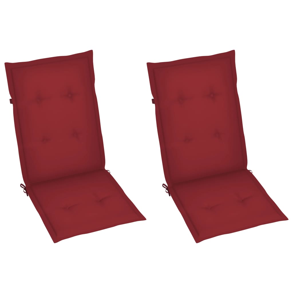 Sedie da Giardino 2 pz con Cuscini Rosso Vino Massello di Teak - homemem39