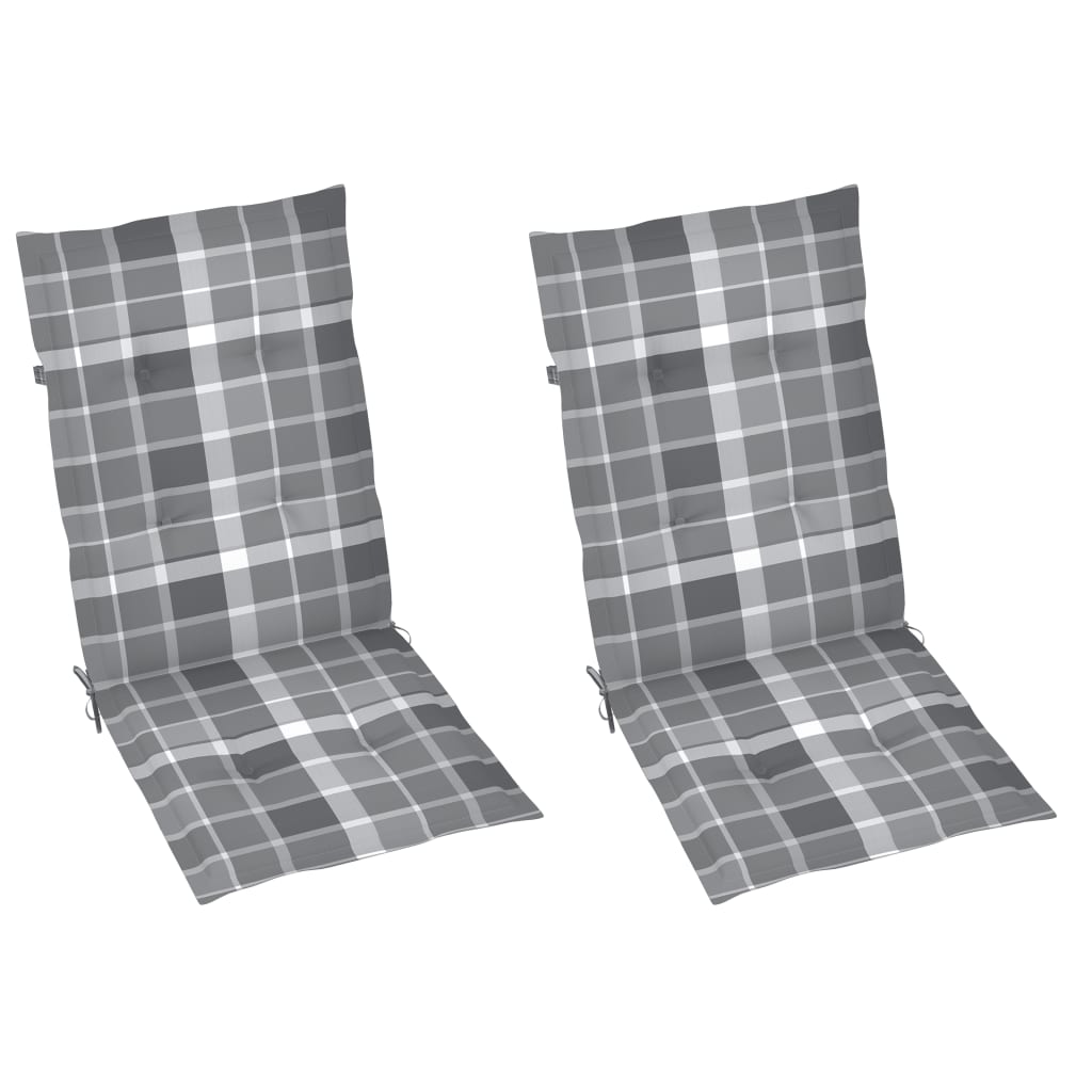 Sedie Giardino 2 pz con Cuscino Grigio a Quadri Teak Massello - homemem39