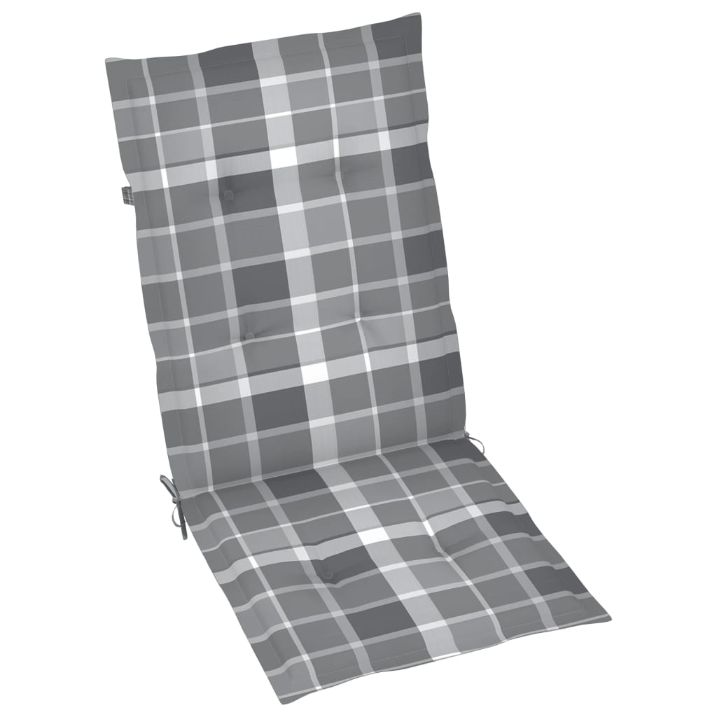 Sedie Giardino 2 pz con Cuscino Grigio a Quadri Teak Massello - homemem39