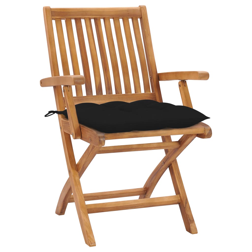 Sedie da Giardino 2 pz con Cuscini Neri in Massello di Teak - homemem39