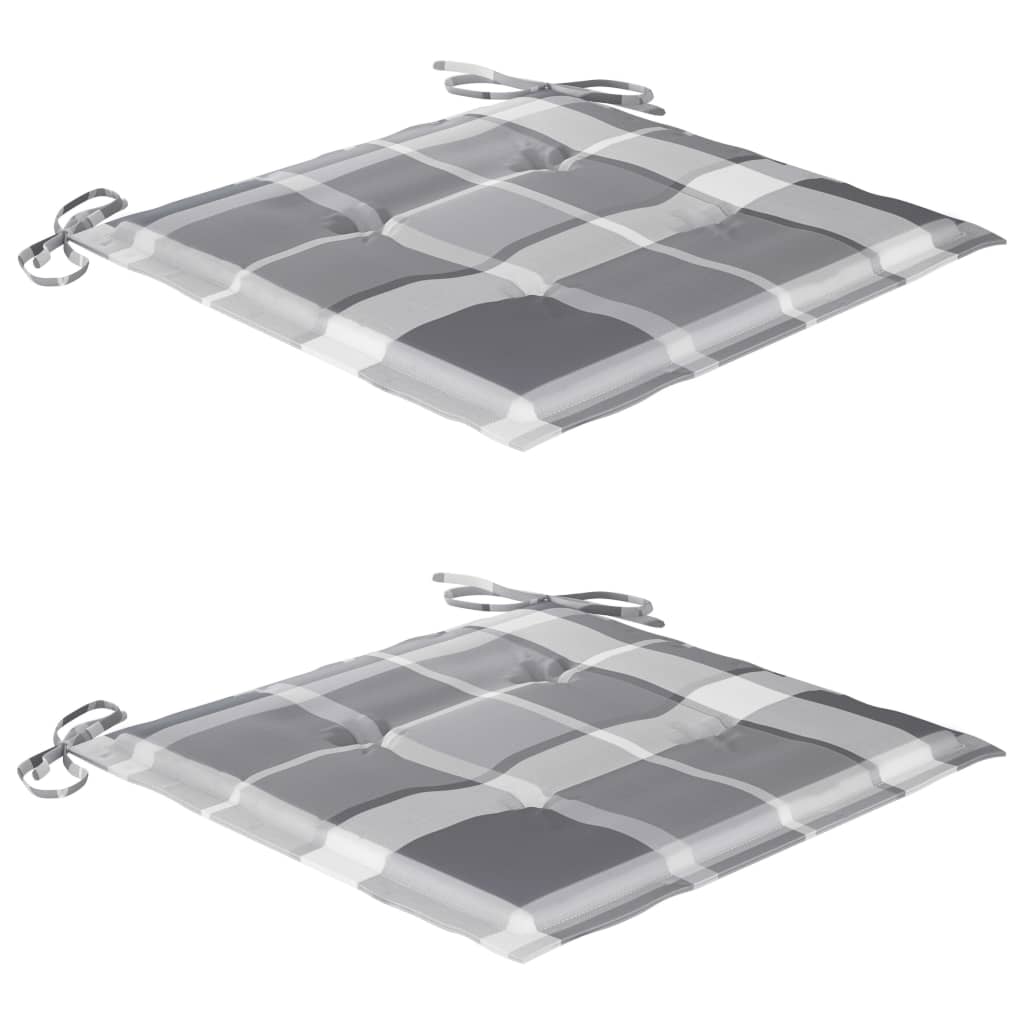 Sedie Giardino 2 pz con Cuscino Grigio a Quadri Massello di Teak - homemem39