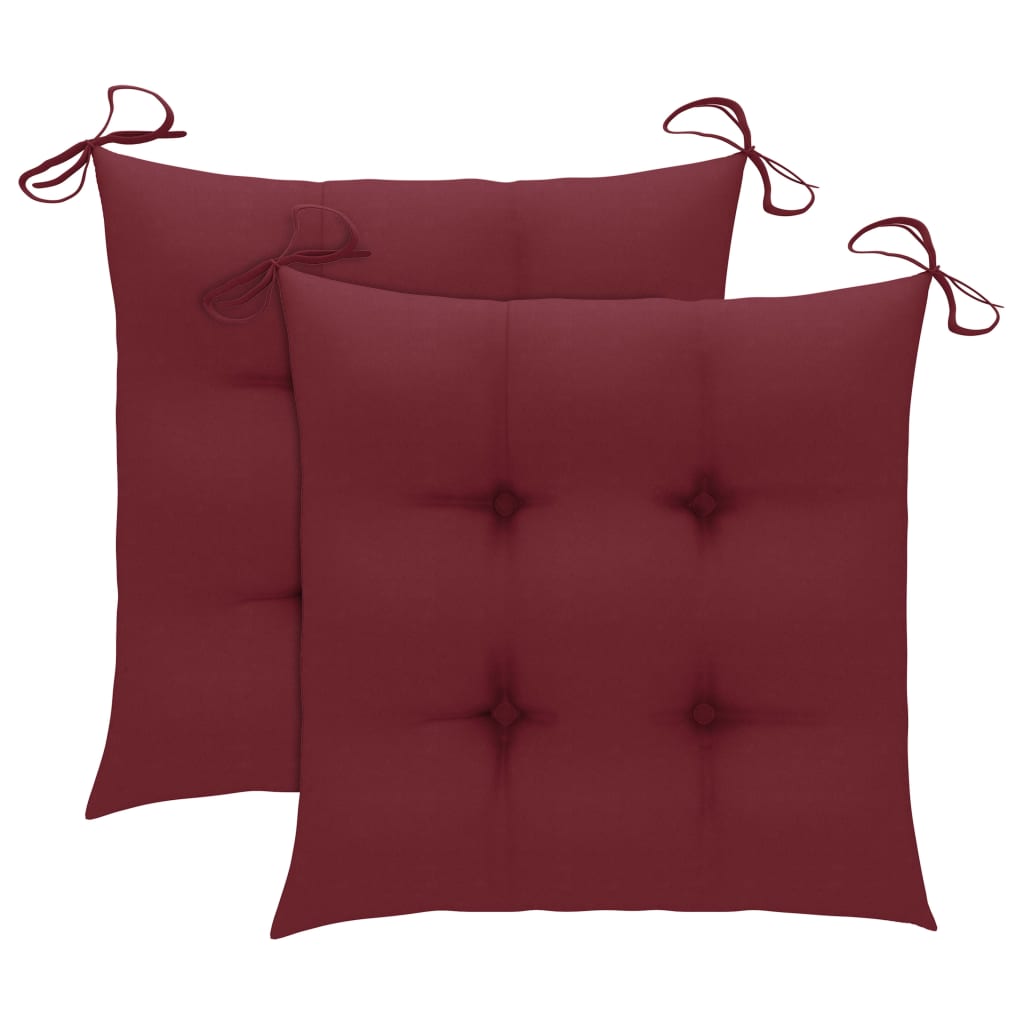 Sedie da Giardino 2 pz con Cuscini Rosso Vino Massello di Teak - homemem39