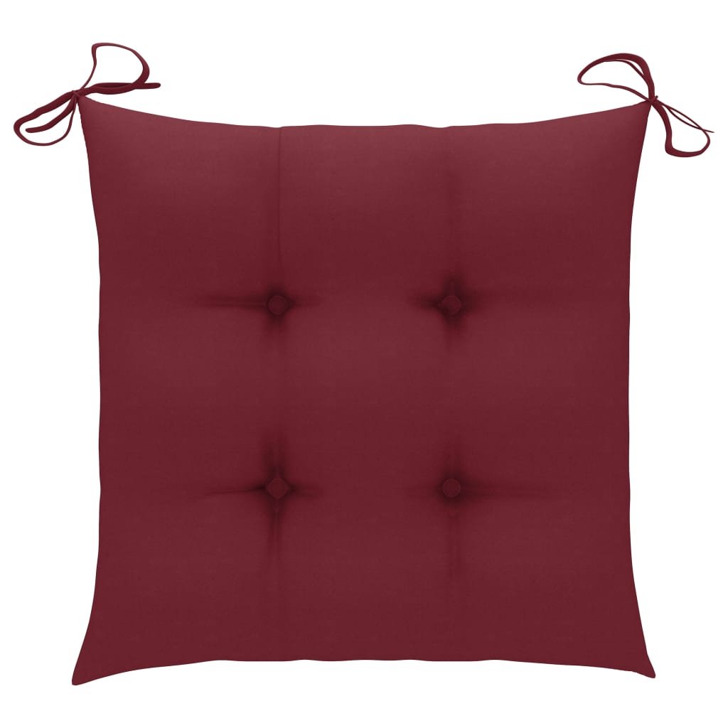 Sedie da Giardino 2 pz con Cuscini Rosso Vino Massello di Teak - homemem39