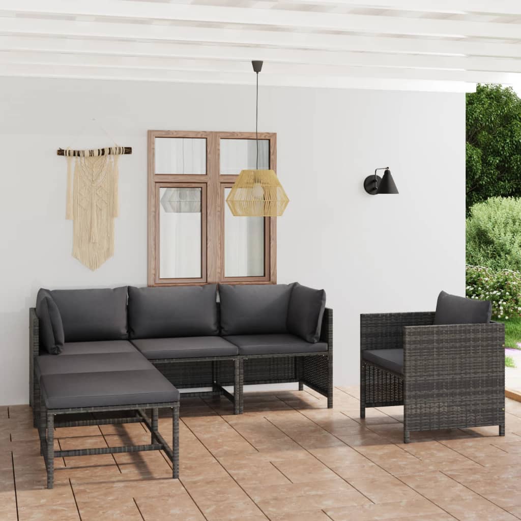 6-piece Garden Sofa Set with Gray Polyrattan Cushions
