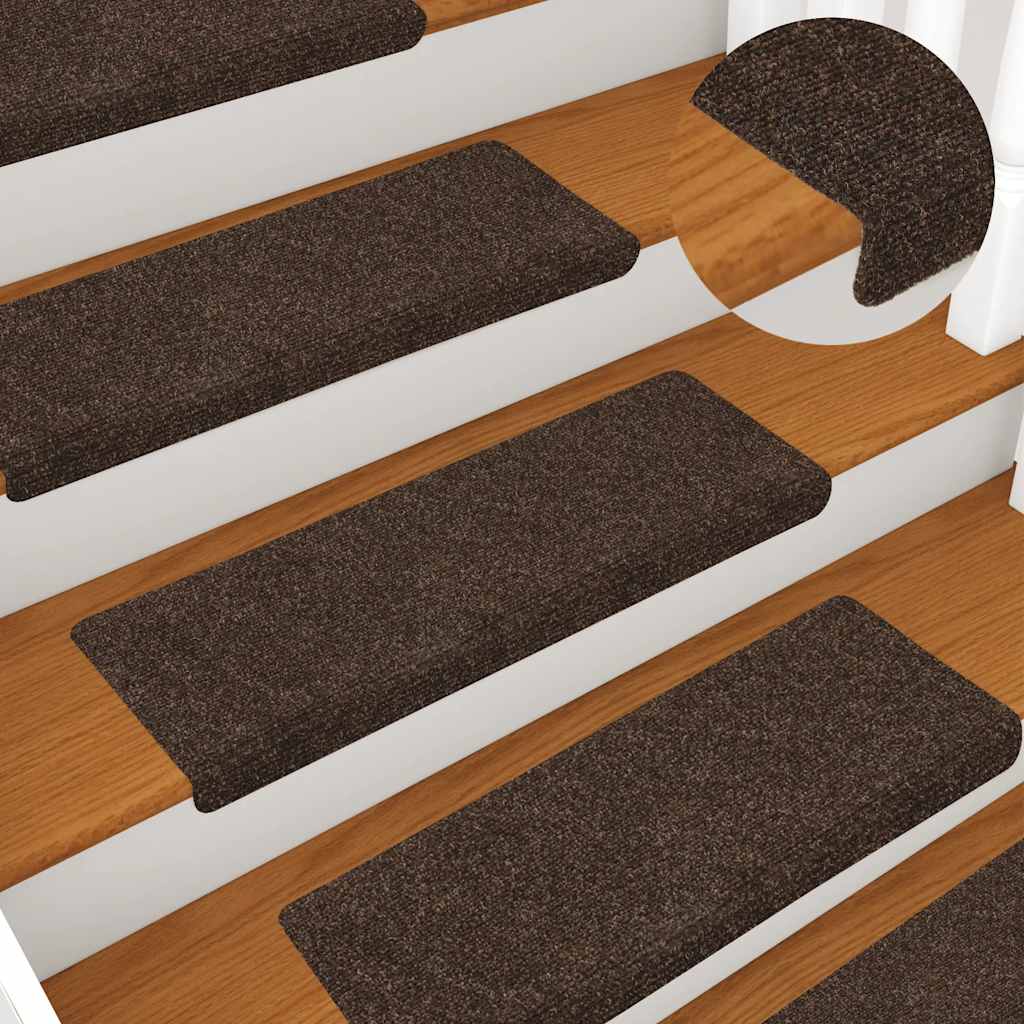 Tappetini per scale autoadesivi 15 pz 65x21x4 cm marrone bordo rettangolare - homemem39