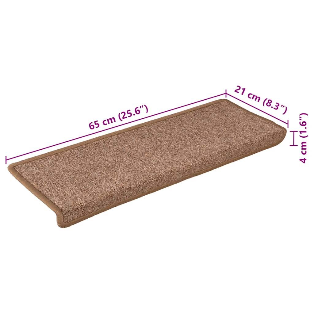 Tappetini per scale 15 pz 65x21x4 cm Marrone Bordo rettangolare | homemem39