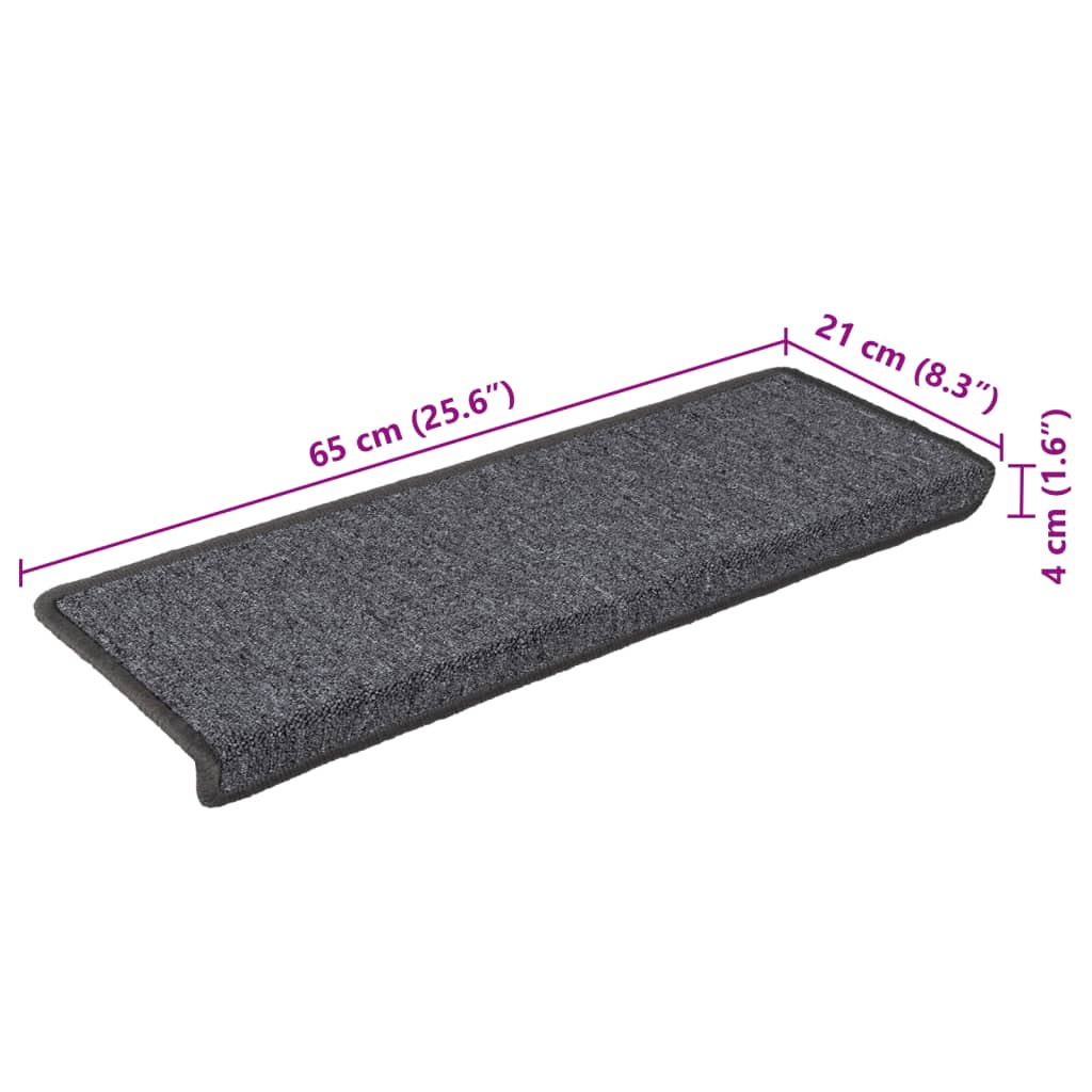 Tappetini per scale 15 pz 65x21x4 cm Grigio scuro Bordo rettangolare | homemem39