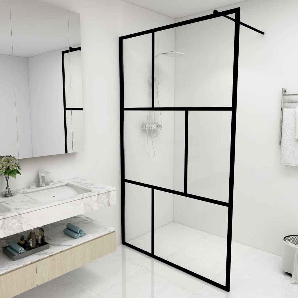 Parete per Doccia Walk-in in Vetro Temperato Nera 115x195 cm - homemem39