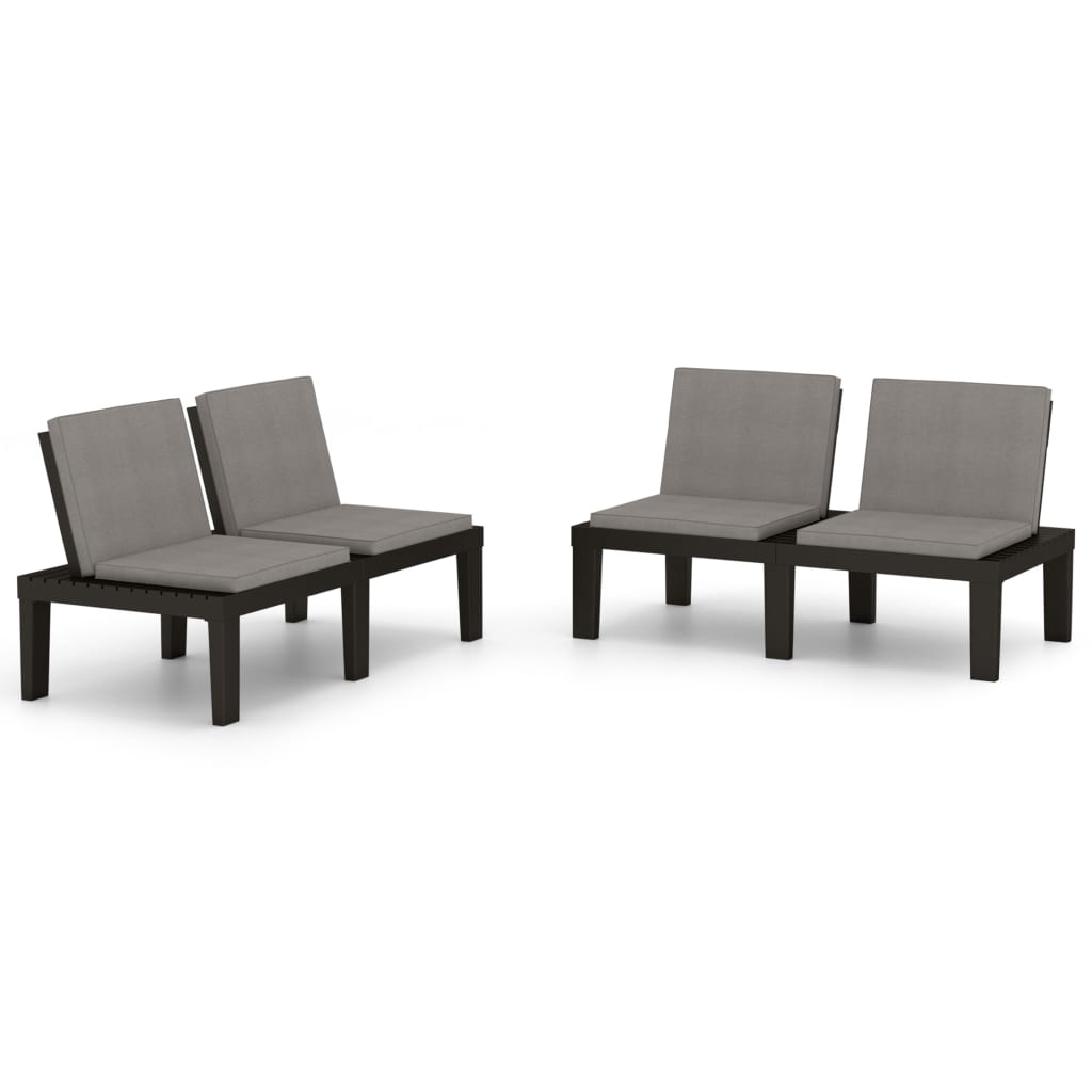 Panchine da Giardino con Cuscini 2 pz in Plastica Grigio - homemem39