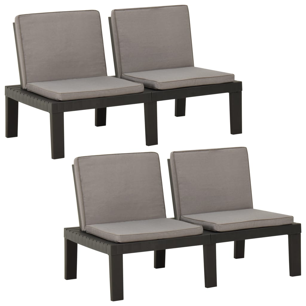 Panchine da Giardino con Cuscini 2 pz in Plastica Grigio - homemem39
