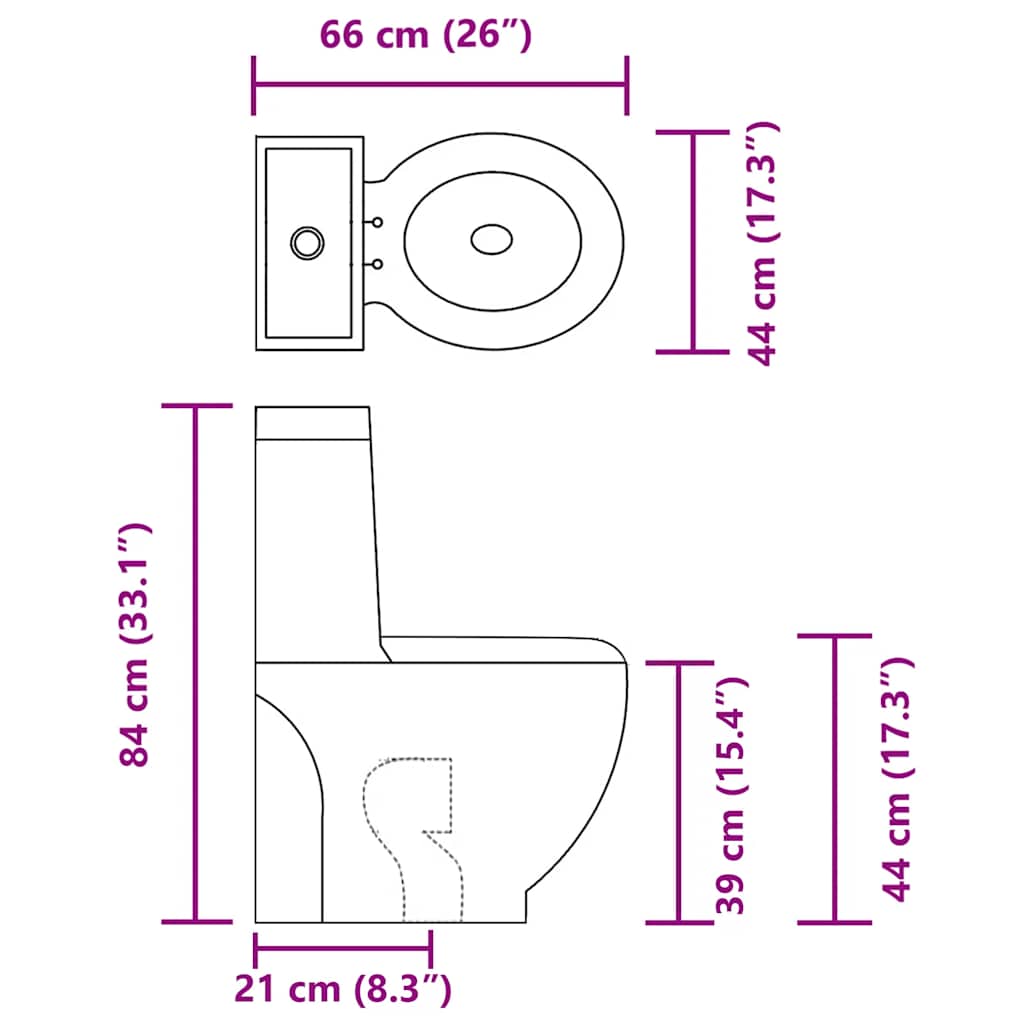 Vaso WC in Ceramica da Bagno Rotondo Base con Scarico Bianco