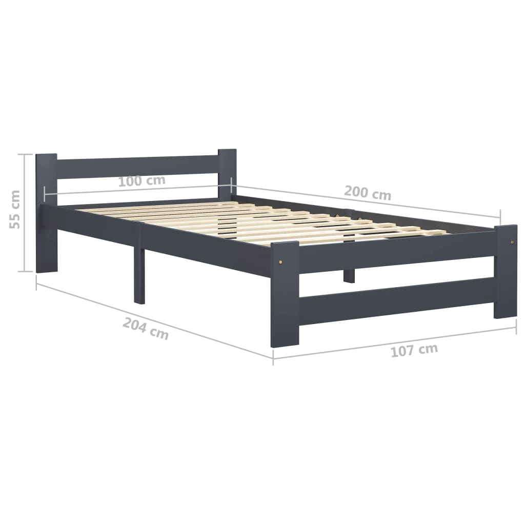 Giroletto senza Materasso Grigio Scuro 100x200 cm Legno Pino | homemem39